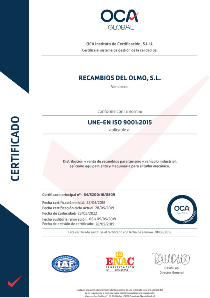 Certificado Calidad ISO 9001-2015